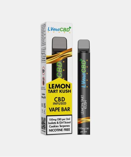 LVWell CBD Vape 300mg Lemon Tart Kush: A nicotine-free CBD infused vape bar with isolate & girl scout cookies terpenes. Peoples CBD - Make Life Better Everyday!