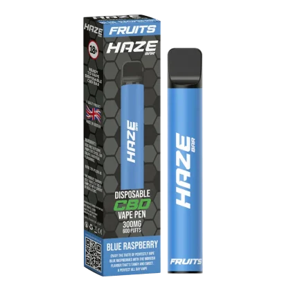 HAZE CBD VAPE 300MG BLUE RASPBERRY disposable vape pen, 600 puffs. Tangy and sweet blue raspberry flavour. Peoples CBD - Make Life Better Everyday!