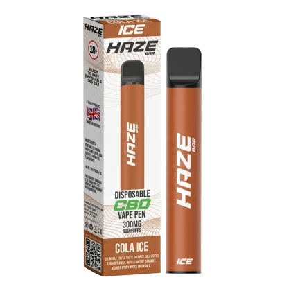 HAZE CBD VAPE 300MG COLA ICE: Disposable CBD vape pen with a sweet cola flavour and icy exhale. Peoples CBD - Make Life Better Everyday!