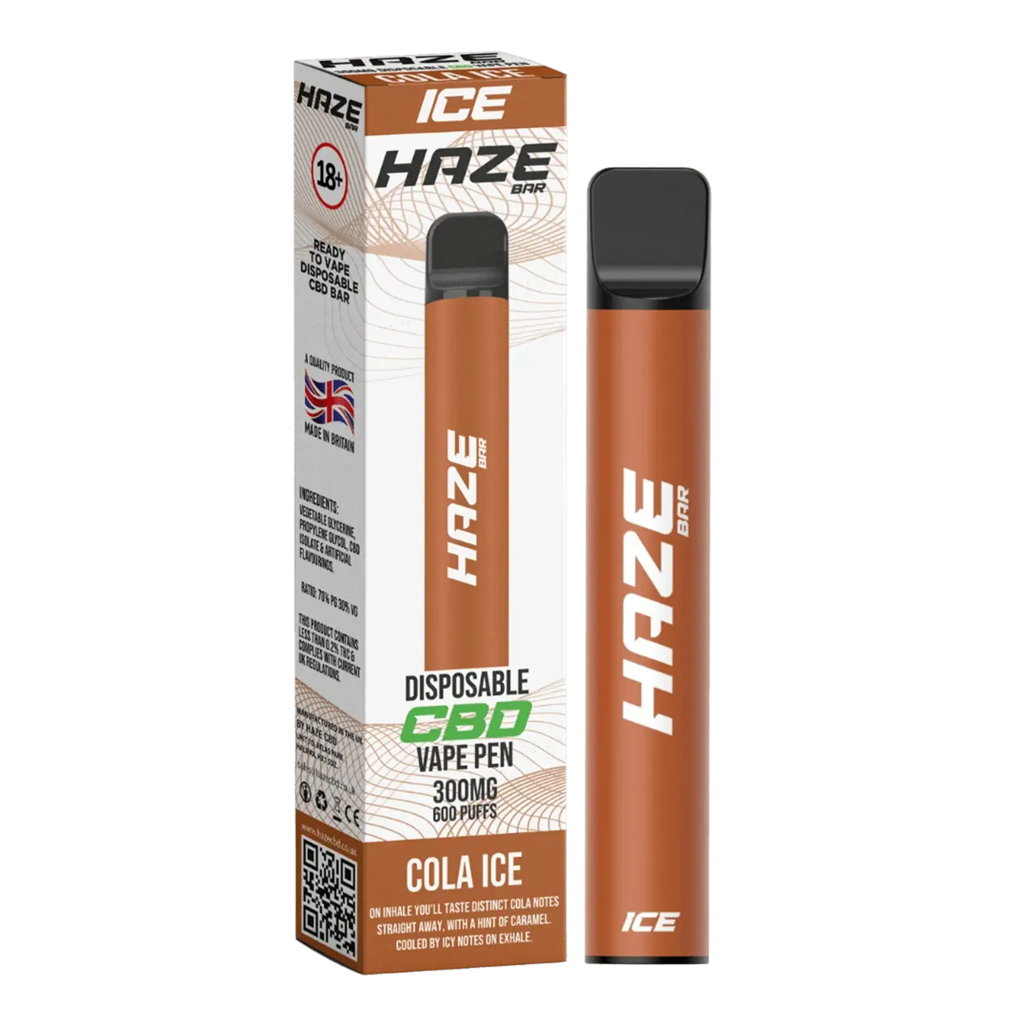 HAZE CBD VAPE 300MG COLA ICE: Disposable CBD vape pen with a sweet cola flavour and icy exhale. Peoples CBD - Make Life Better Everyday!