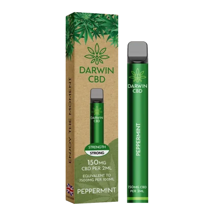 Darwin CBD Vape 150mg Peppermint: Strong CBD vape pen with peppermint flavour and packaging. Peoples CBD - Make Life Better Everyday!