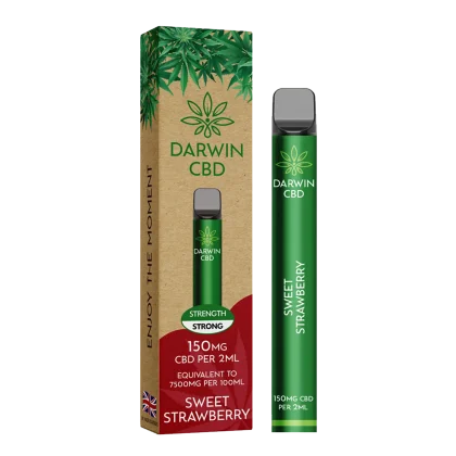 Darwin CBD Vape 150mg Sweet Strawberry flavour disposable vape pen. Peoples CBD - Make Life Better Everyday!