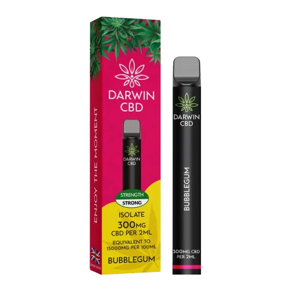Darwin CBD Vape 300mg Bubblegum flavour. Strong isolate CBD vape, 300mg CBD per 2ml. Peoples CBD - Make Life Better Everyday!