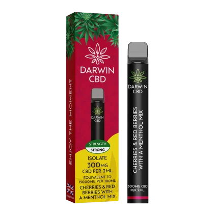 Darwin CBD Vape 300mg Cherries & Red Berries Menthol Mix: A strong isolate vape with UK made flavours. Peoples CBD - Make Life Better Everyday!