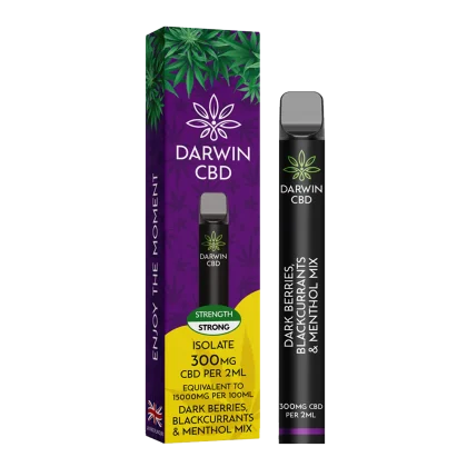Darwin CBD Vape 300mg: Dark Berries, Blackcurrants & Menthol Mix isolate vape for enjoying the moment. Strong strength. Peoples CBD - Make Life Better Everyday!