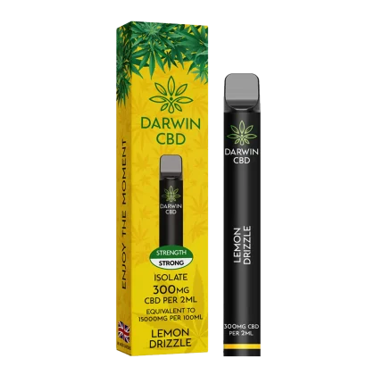 Darwin CBD Vape 300mg Lemon Drizzle: A strong isolate CBD vape with a lemon drizzle flavour. Peoples CBD - Make Life Better Everyday!