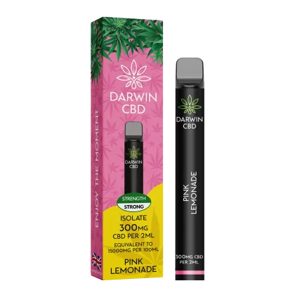Darwin CBD Vape 300mg Pink Lemonade: Isolate vape pen with strong strength, equivalent to 15000mg per 100ml. Peoples CBD - Make Life Better Everyday!