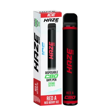 HAZE CBD VAPE 300MG RED A disposable vape pen, red berry ice flavour, offering 600 puffs. Peoples CBD - Make Life Better Everyday!