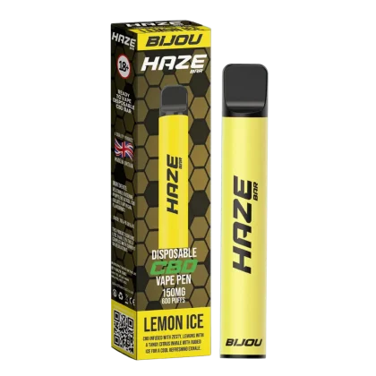 HAZE CBD VAPE 150MG Lemon Ice disposable vape pen, offering 600 puffs of zesty lemon flavour. Peoples CBD - Make Life Better Everyday!