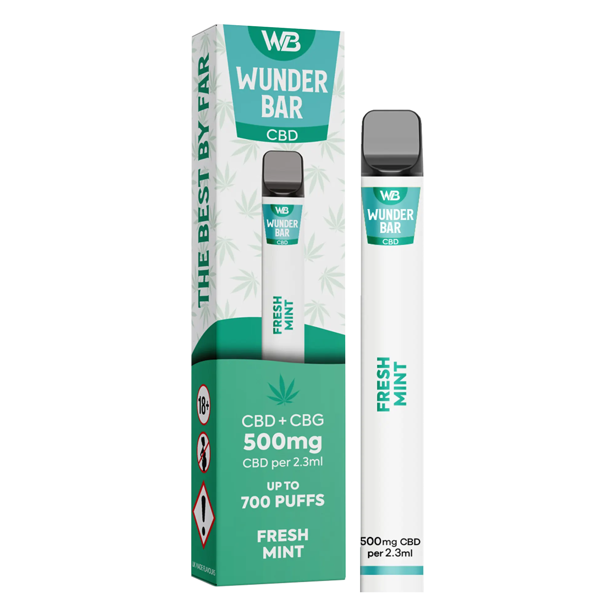 WUNDER BAR CBD+CBG VAPE 500MG FRESH MINT. CBD vape pen with fresh mint flavour, containing 500mg CBD. Peoples CBD - Make Life Better Everyday!