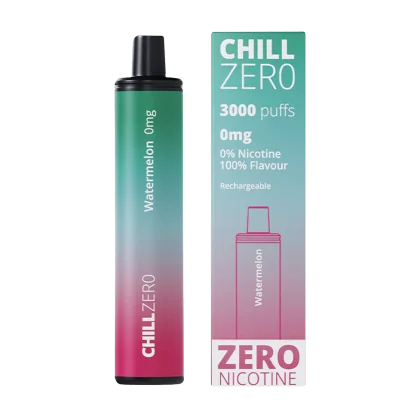 Chill Zero Watermelon Vape, 3000 puffs, 0mg nicotine disposable vape device. Rechargeable watermelon flavour vape. Peoples CBD - Make Life Better Everyday!