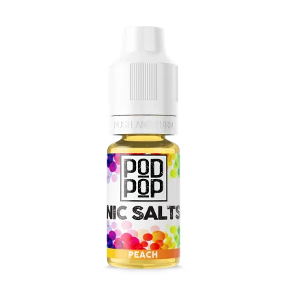 POD POP Peach Nic Salt: Bottle of peach flavoured nic salts e-liquid. Peoples CBD - Make Life Better Everyday!