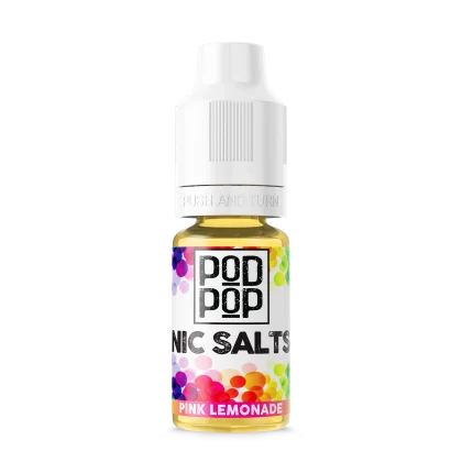 POD POP Pink Lemonade nic salt e-liquid bottle. A refreshing pink lemonade nic salt flavour. Peoples CBD - Make Life Better Everyday!