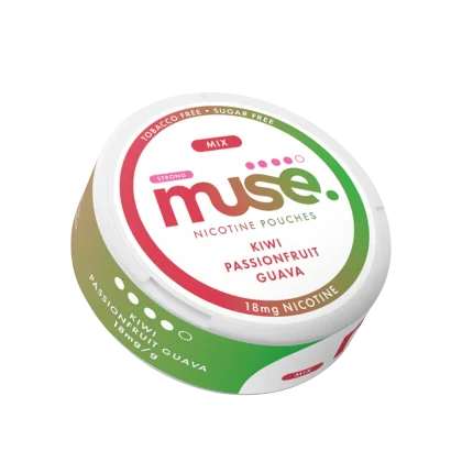 MUSE KIWI PASSIONFRUIT GUAVA 18MG nicotine pouch: A strong, tobacco & sugar-free nicotine pouches UK option. Peoples CBD - Make Life Better Everyday!