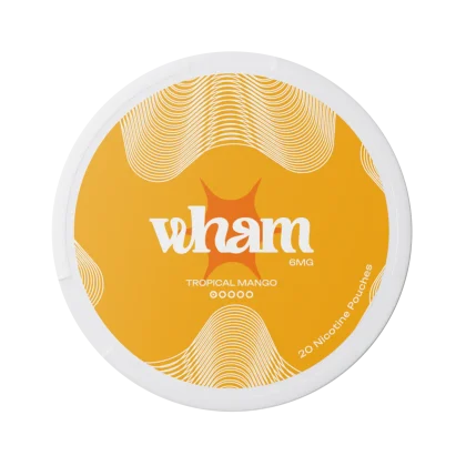WHAM Tropical Mango 6mg nicotine pouches. 20 nicotine pouches in a container. A fruity nicotine pouch option. Peoples CBD - Make Life Better Everyday!
