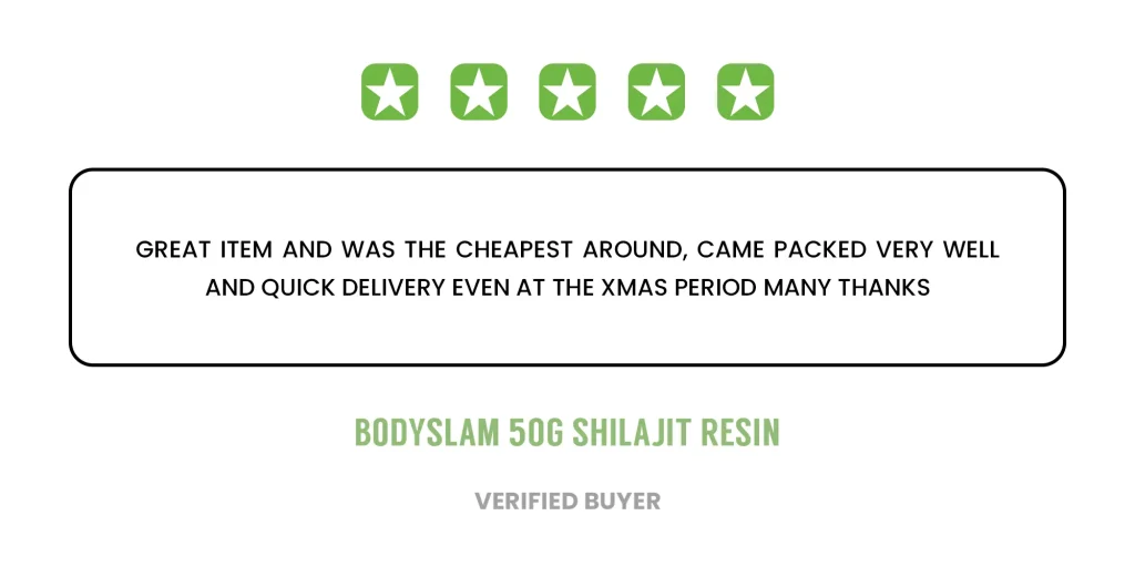 Bodyslam 50g Shilajit Resin review: 5-star rating, great item, cheapest around, well packed, quick delivery. Peoples CBD - Make Life Better Everyday!
