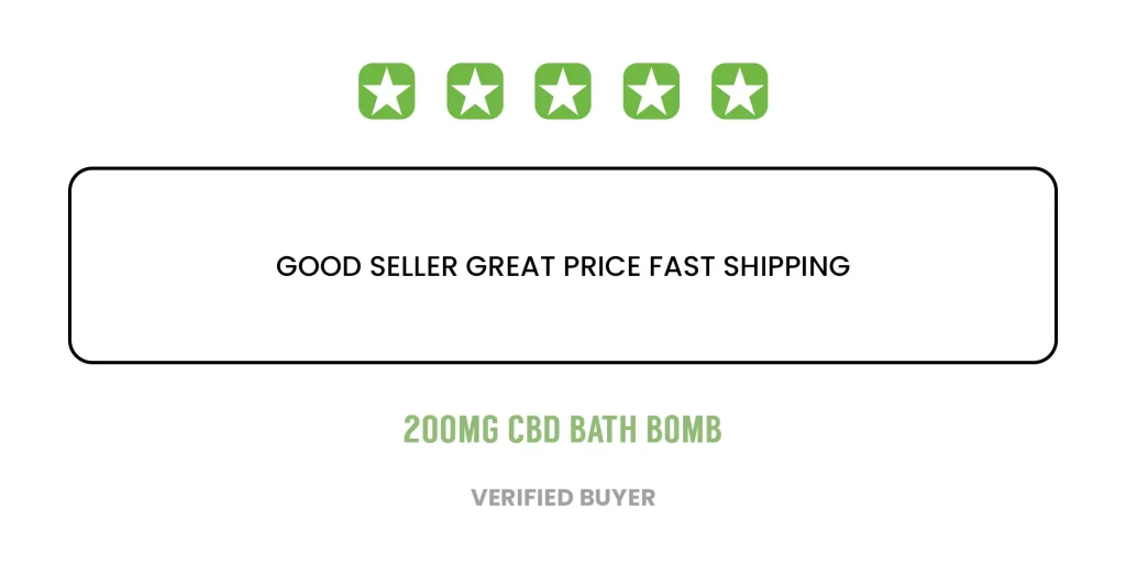 5-star review of a 200mg CBD bath bomb: "Good seller, great price, fast shipping." Verified buyer. Peoples CBD - Make Life Better Everyday!