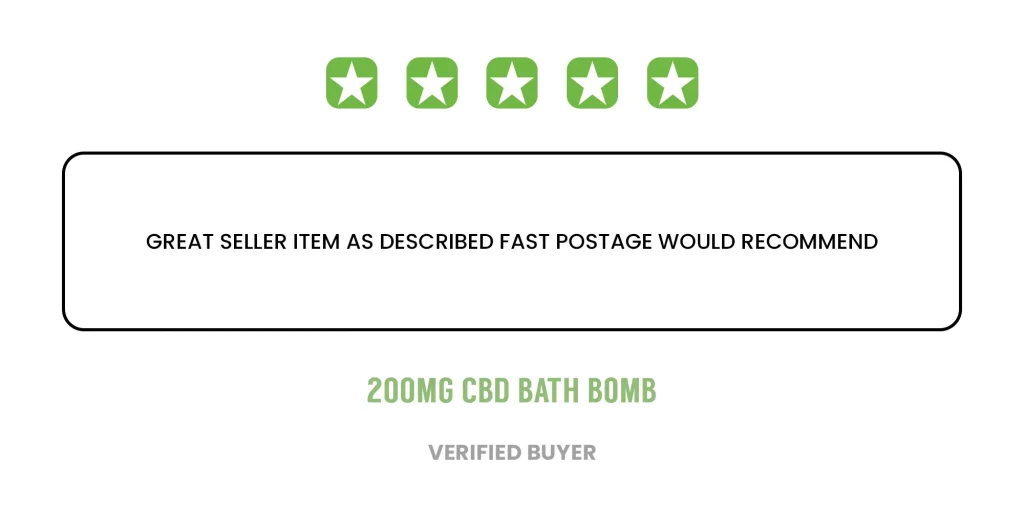 Review of 200mg CBD bath bomb with 5-star rating: "Great seller, item as described, fast postage, would recommend. Peoples CBD - Make Life Better Everyday!