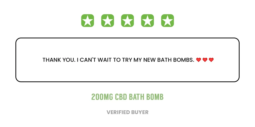 Customer review for 200mg CBD bath bomb with 5-star rating. Peoples CBD - Make Life Better Everyday!