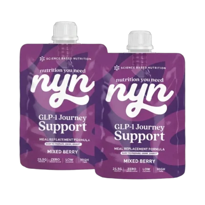 Two purple pouches of Nyn GLP-1 Journey Support Mixed Berry meal replacement formula Peoples CBD - Make Life Better Everyday!