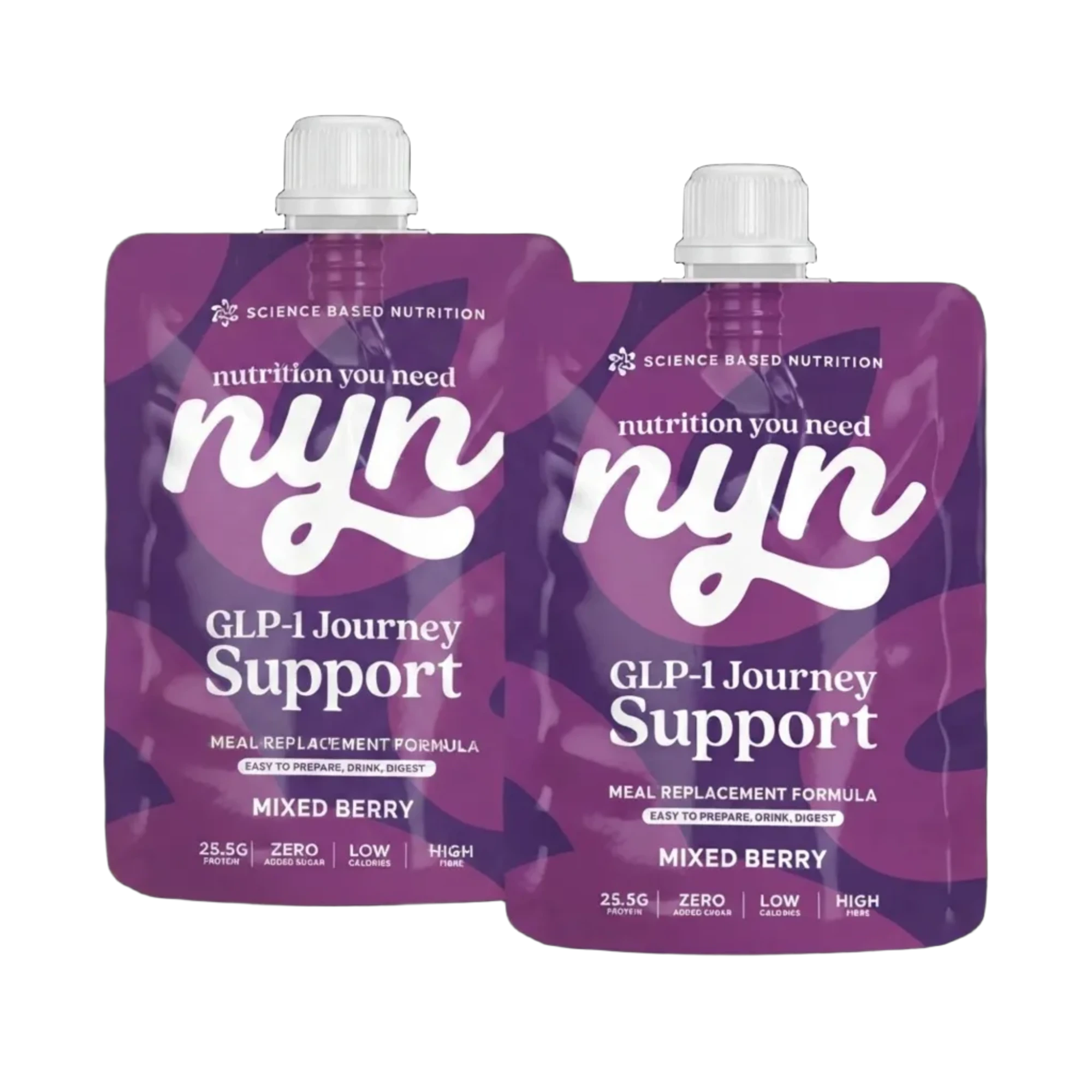 Two purple pouches of Nyn GLP-1 Journey Support Mixed Berry meal replacement formula Peoples CBD - Make Life Better Everyday!