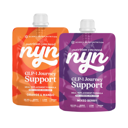 Two Nyn GLP-1 Journey Support meal replacement pouches: Orange & Mango and Mixed Berry | Peoples CBD - Make Life Better Everyday!