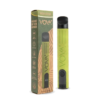 Green leather Voya+ portable dry herb vaporizer and packaging Peoples CBD - Make Life Better Everyday!