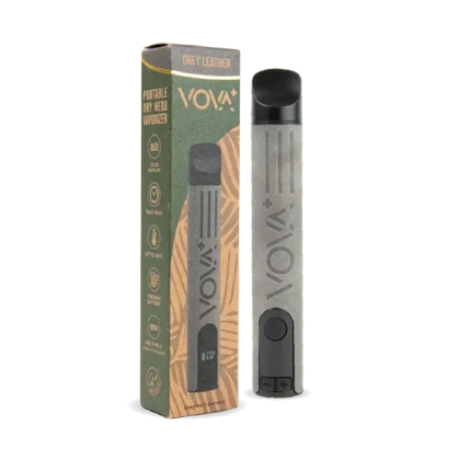 Voya+ portable dry herb vaporizer in grey leather finish with OLED display Peoples CBD - Make Life Better Everyday!