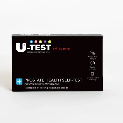 U-TEST Prostate Health Self-Test kit box showing finger prick sample and 10-minute results Peoples CBD - Make Life Better Everyday!